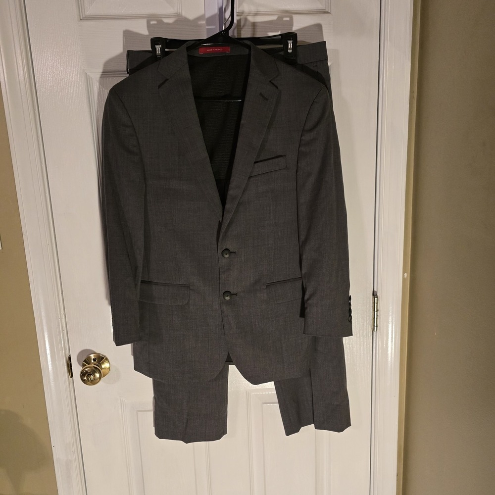 Awearness Kenneth Cole Mens Grey Awear-Tech Wool Blend 2 Piece Suit 32 Slim